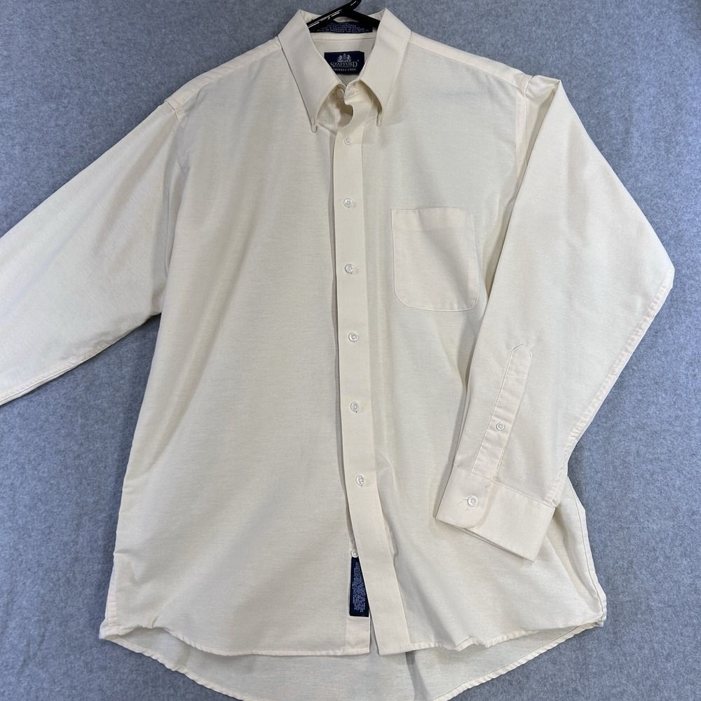 Stafford Cotton Polyester Ivory Broadcloth Dress Shirt 16.5x34 Regular